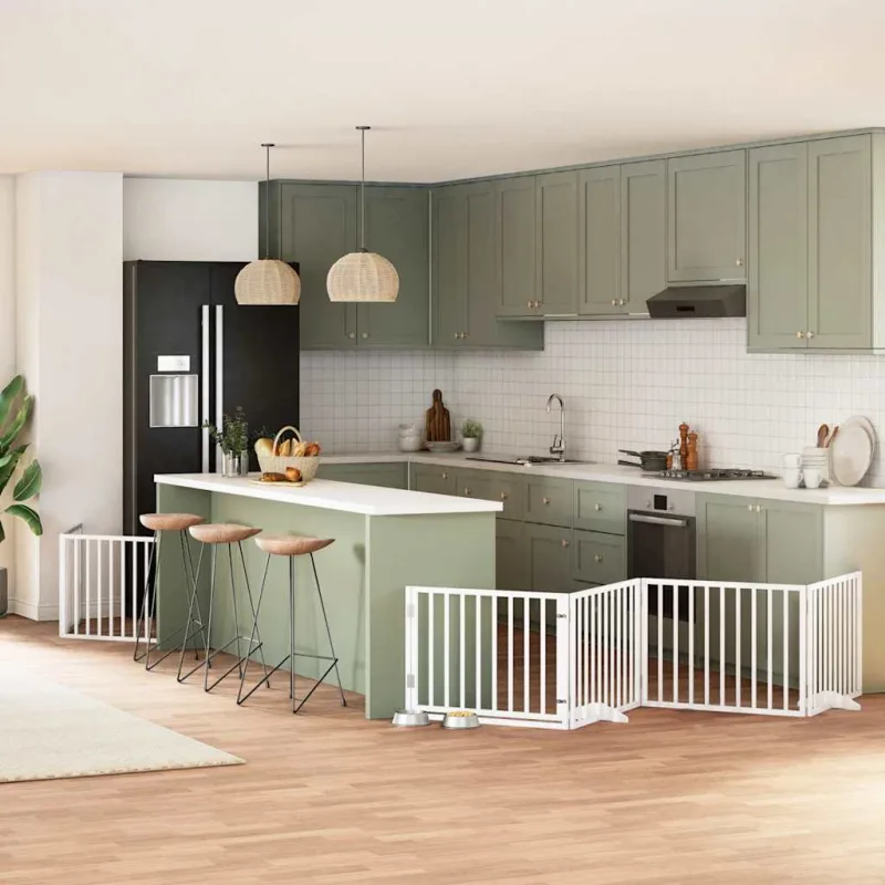 Puerta plegable barrera para perros 12 paneles de madera de álamo