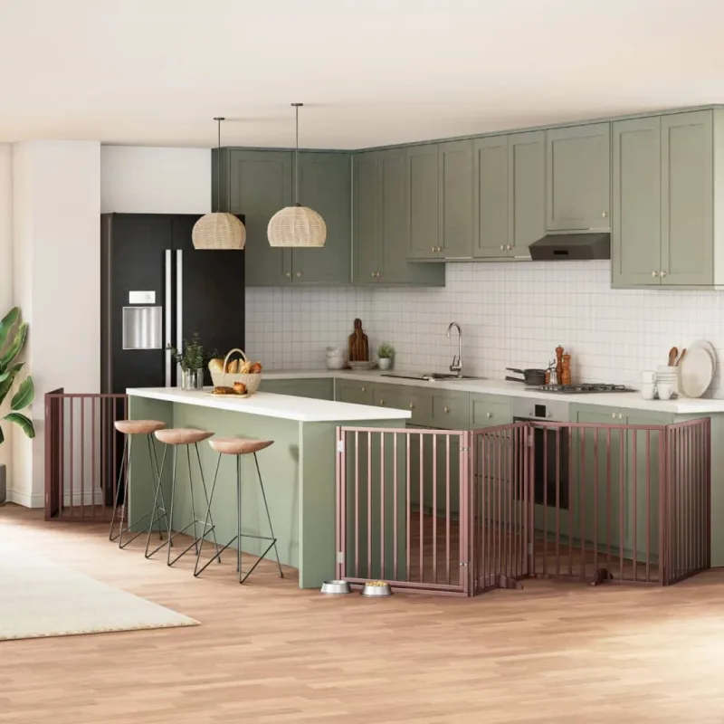 Puerta plegable barrera para perros 12 paneles de madera de álamo