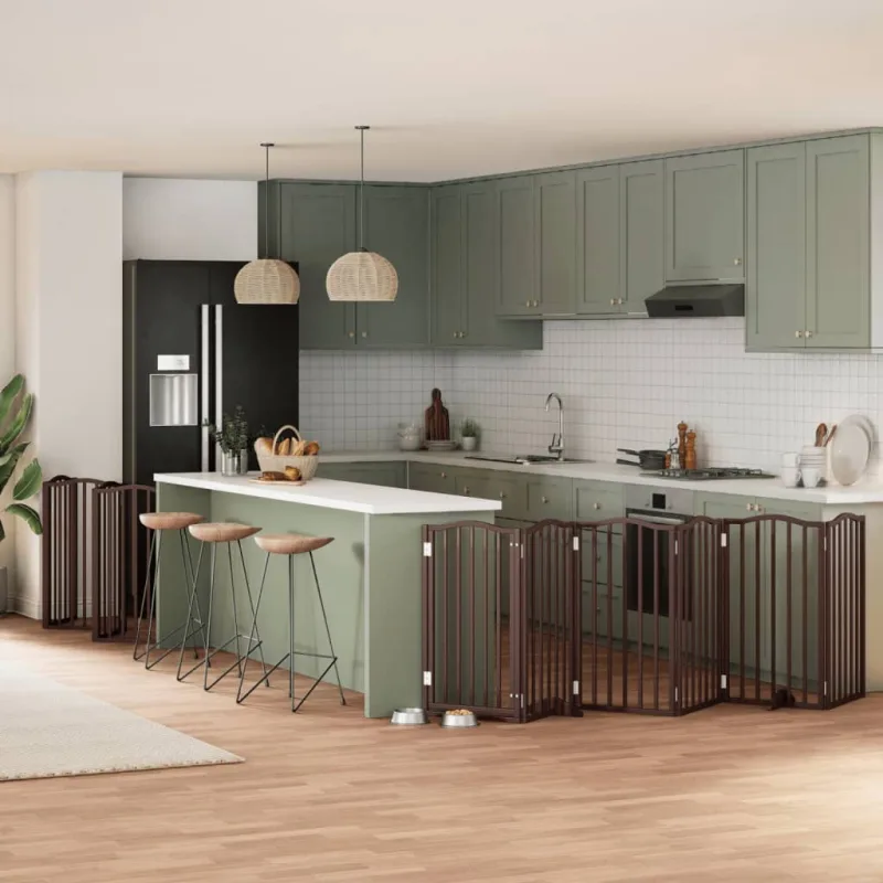 Puerta plegable barrera para perros 12 paneles de madera de álamo