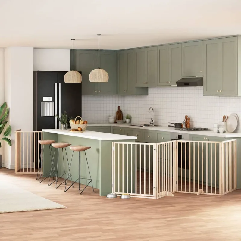 Puerta plegable barrera para perros 12 paneles de madera de álamo