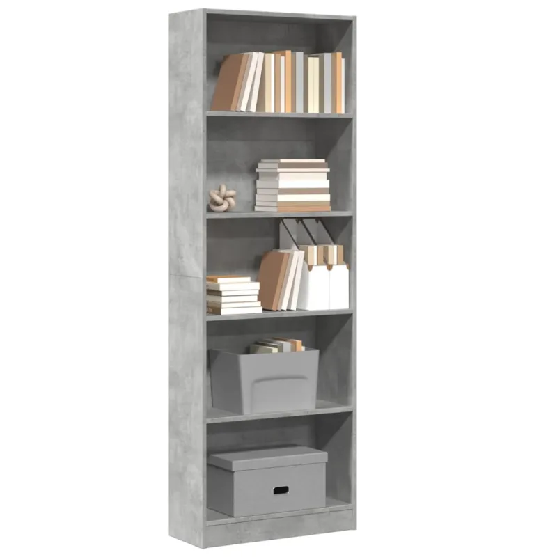 Librería gris hormigón de 60x24x176 cm, fabricada en madera de ingeniería. - pangivo