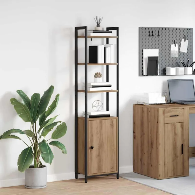 Librería artesanal de roble, 40 x 24 x 161 cm, madera de ingeniería. - pangivo