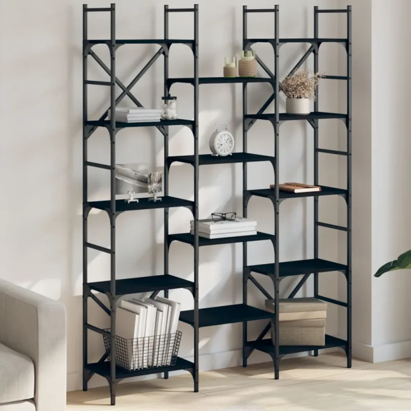 Librería negra, 127,5 x 28,5 x 172,5 cm, madera de ingeniería. - pangivo