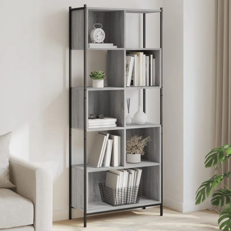 Librería sonoma gris de 72x28x172 cm, madera de ingeniería. - pangivo