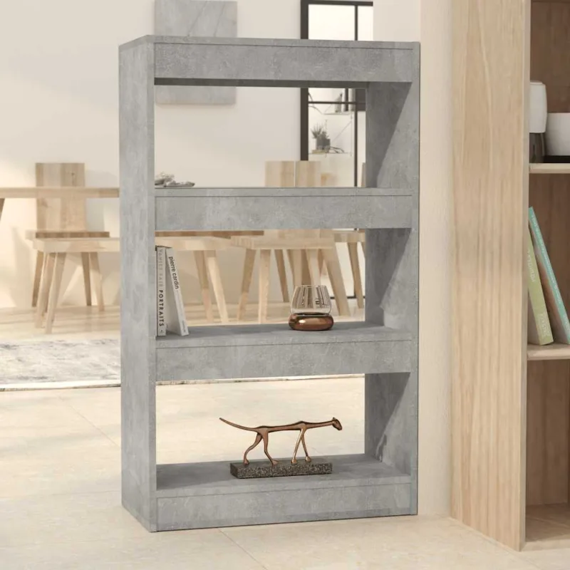 Librería/separador de ambientes de madera de ingeniería gris hormigón - pangivo