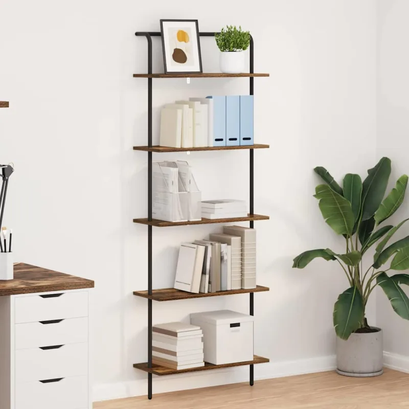 Estantería de roble ahumado de 60 x 24 x 168 cm, fabricada en madera de ingeniería. - pangivo