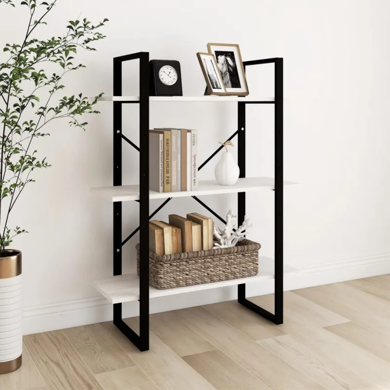 Estantería de 3 niveles, blanca, 80x30x105 cm, madera maciza de pino. - pangivo