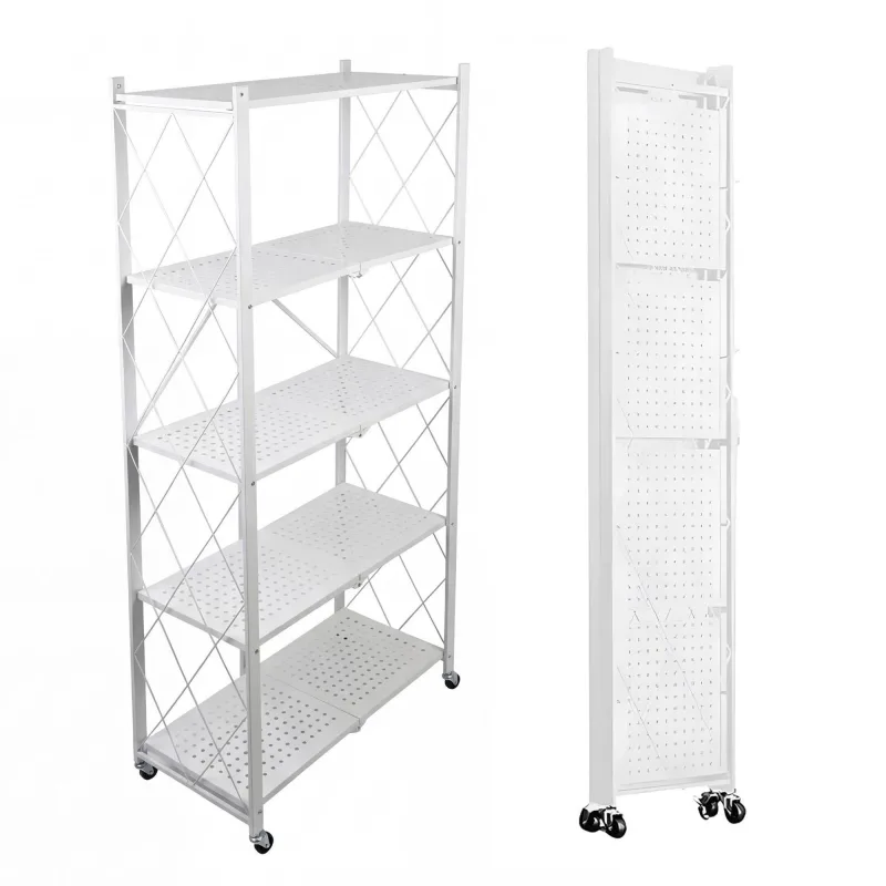 Estantería metálica 160x71x34cm plegable con ruedas blanco