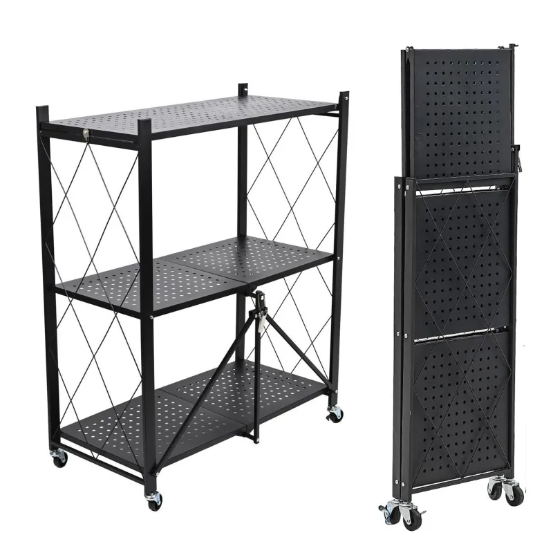 Estantería metálica 89x71x34cm plegable con ruedas negro