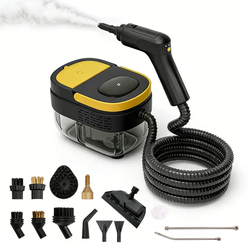 Autrucker limpiador a vapor pequeño, limpiador de grasa esterilizante, cabezales de cepillo multifunción (negro y amarillo - juego de 14 piezas)