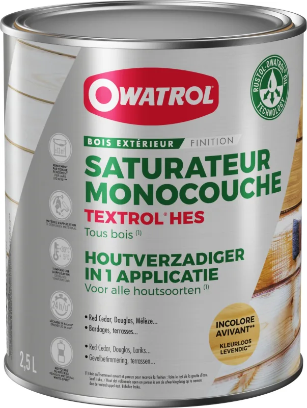 Textrol hes - saturador monocapa con extracto seco alto - owatrol pro - 2,5 l descolorido