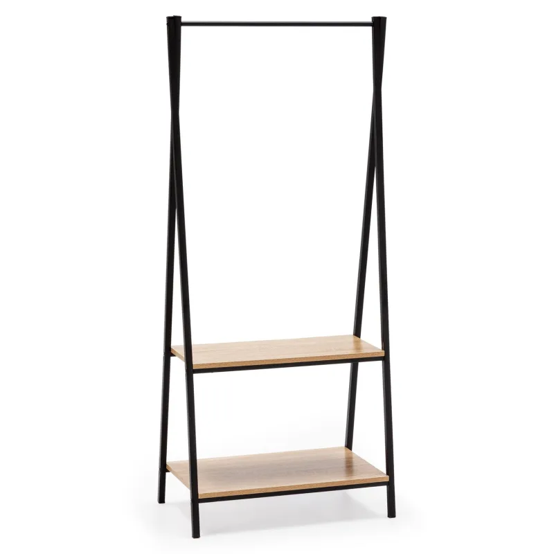 Perchero carla 2 estantes 1 barra, color roble/negro, 150 cm altura