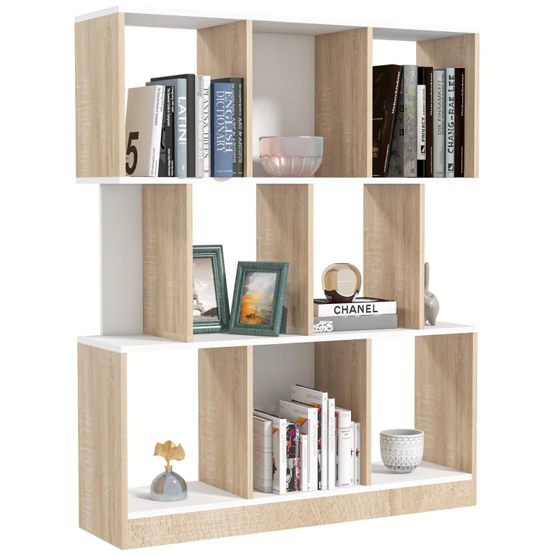 Librería de 8 niveles para salón y dormitorio, moderna estantería de aglomerado, 100 x 27 x 124 cm, color blanco y roble