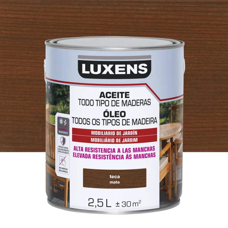 Aceite de teca color teca para mobiliario luxens mate 2.5l base agua