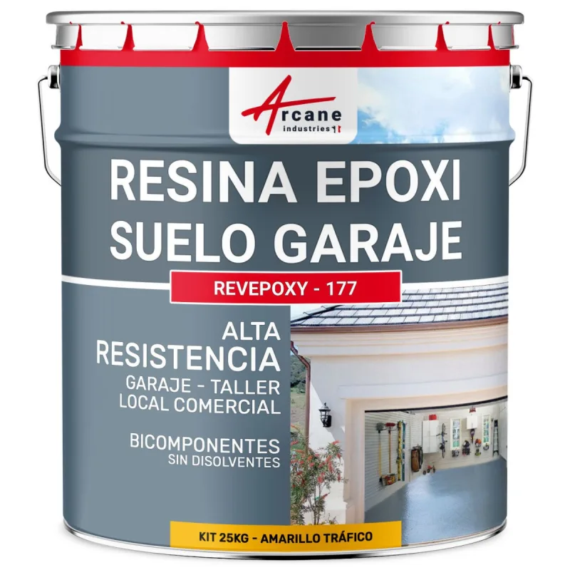 Resina epoxi para suelos de garaje - revepoxy - 177 - 25 kg (hasta 80 m² en 2 capas) amarillo tráfico - ral 1023 - arcane industries