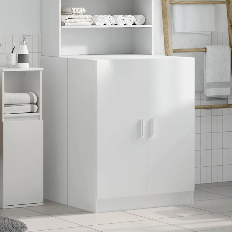 Mueble para lavadora blanco 71x71,5x91,5 cm, aglomerado, 2 puertas, baño, con anclaje a pared