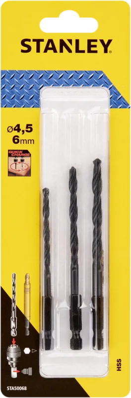 3 broca para metal ø 4, 5,6 mm stanley super-lock
