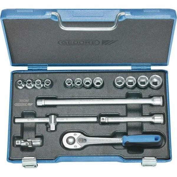 Gedore 30 gmu-10 jeu de clés à douilles 3/8 17 pièces 6-kant 6-19 mm