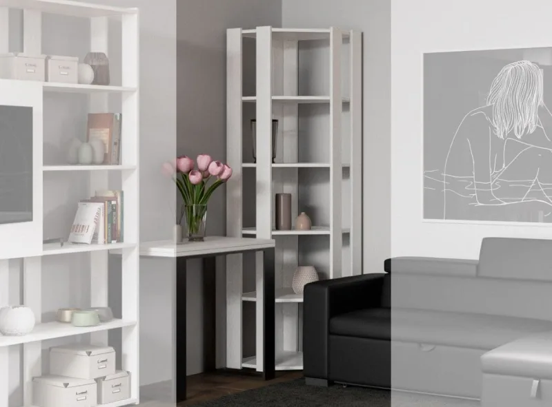 Librería esquinera de 5 niveles de fresno blanco kalo b l 60 cm