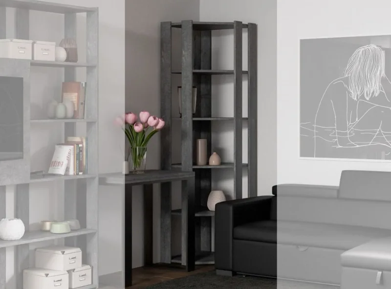 Librería de esquina 5 niveles gris hormigón kalo b l 60 cm