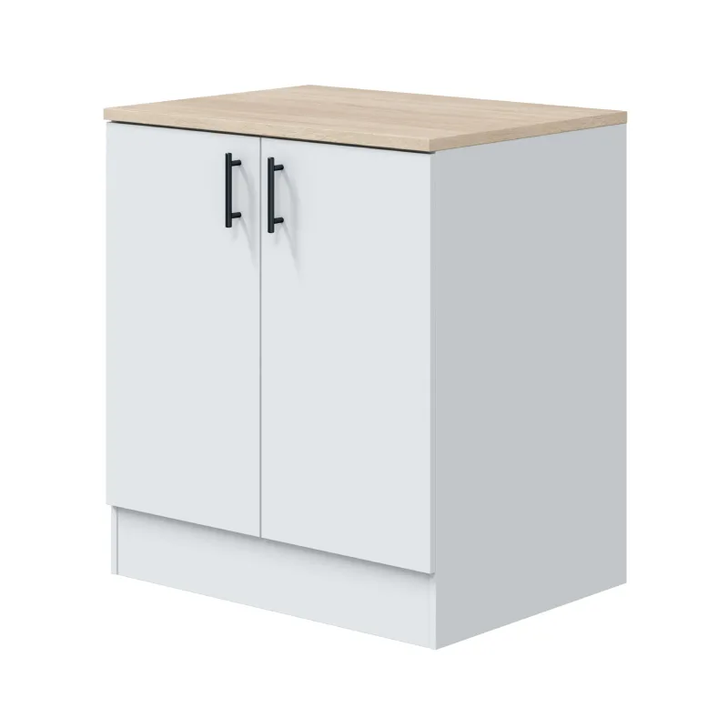 Módulo inferior cocina fregadero 2 puertas kira en blanco brillo y roble canadian 80x90x60 cm