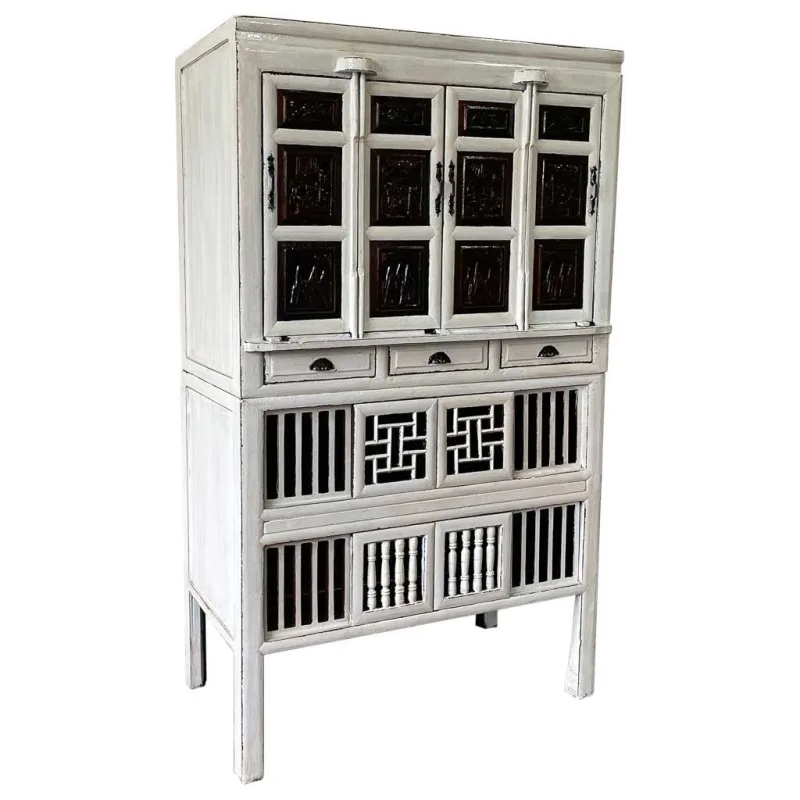 Armario de madera acabado artesanal blanco 96x42x175