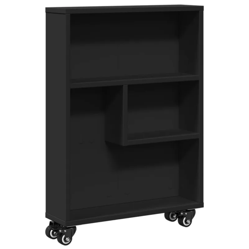 Carrito de almacenaje estrecho madera negro 48x13x68 cm – comfortxl