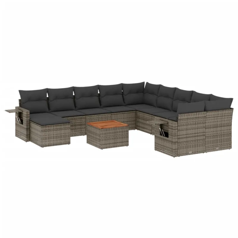 Set de sofás de jardín 12 pzas con cojines ratán sintético gris - comfortxl