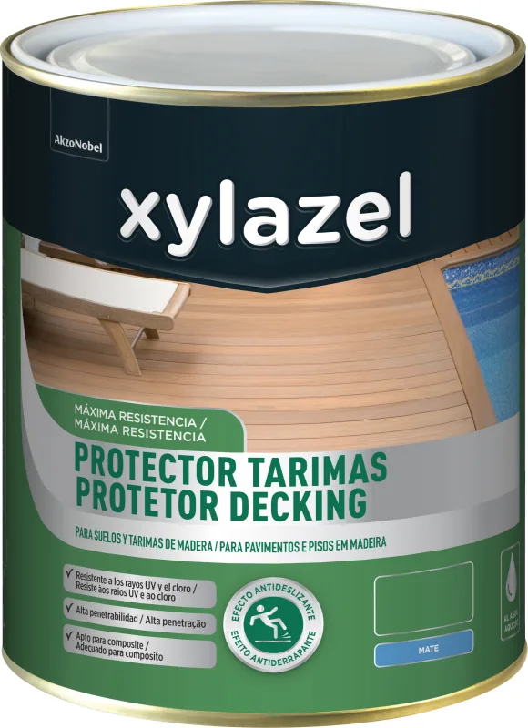 Protector para tarimas y terrazas de madera exterior color natural para caseta de jardín, ventana, puerta, valla, persiana xylazel mate 750 ml base agua