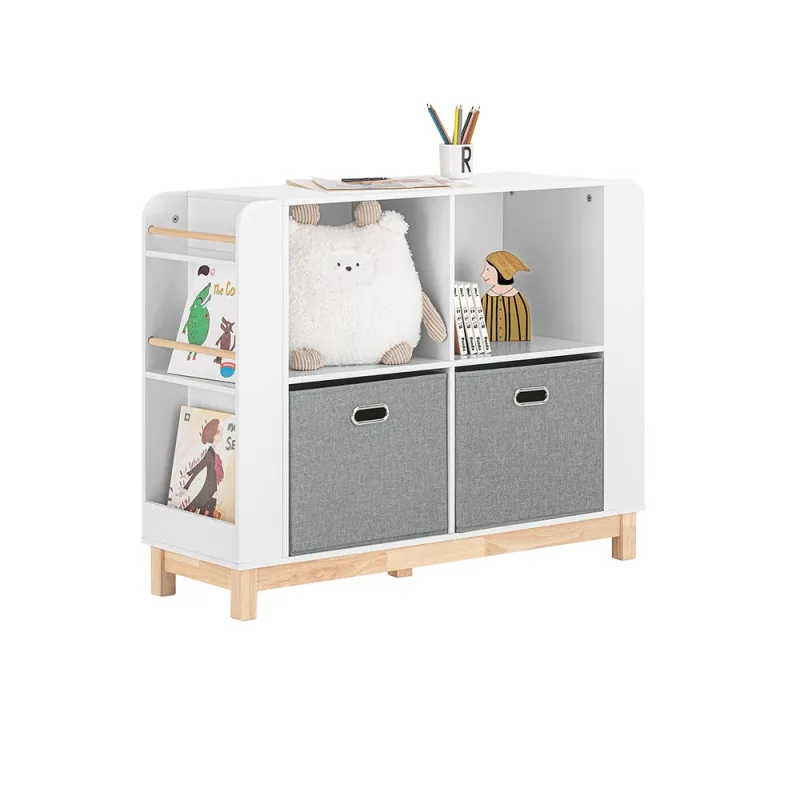 Organizador de juguetes librería infantil multifuncional armario para niños con 6 estantes laterales 2 cestas blanco 100 x 35 x 80 cm kmb85-w sobuy es