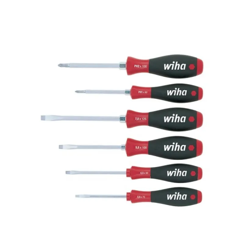 Wiha jeu de tournevis softfinish® fente, phillips 6 pcs avec écrou six pans (21248)