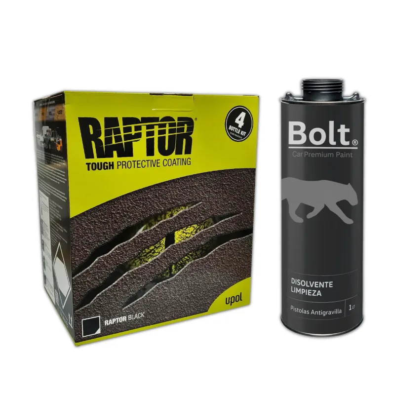Pintura raptor 2k kit negro 4 lt + disolvente limpieza 1 lt