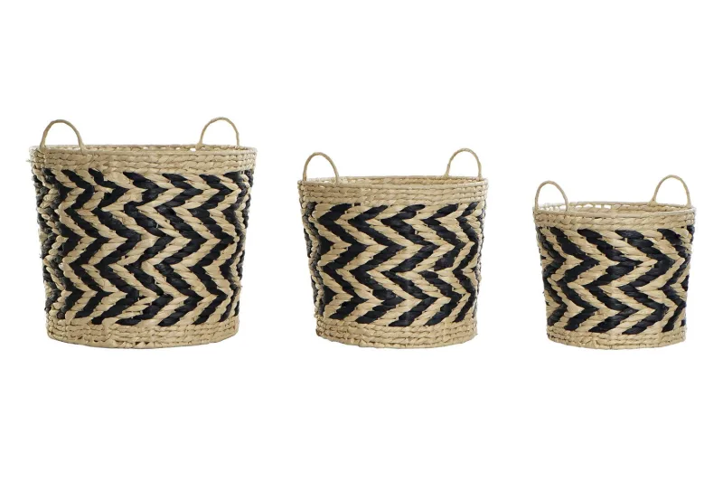 Cesta set 3 fibra 40x40x35 natural marron claro