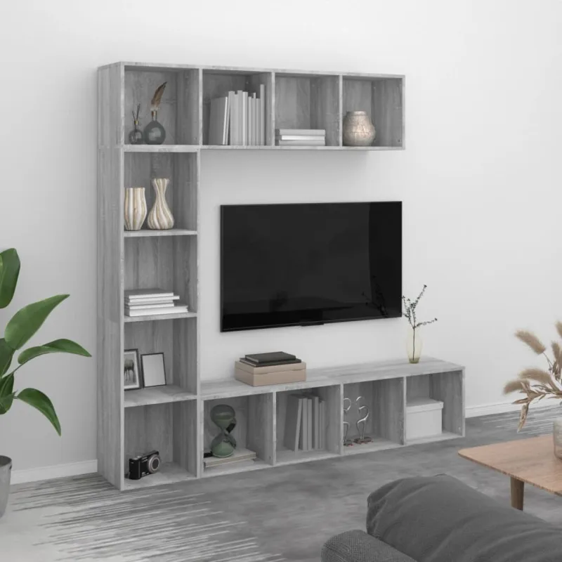 Conjunto librería/mueble tv 3 piezas sonoma gris 180x30x180 cm