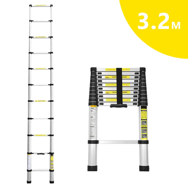 Escala telescópica de 3.2m de aluminio 3.2m, escalera telescópica alta multifunción de la escalera telescópica negra
