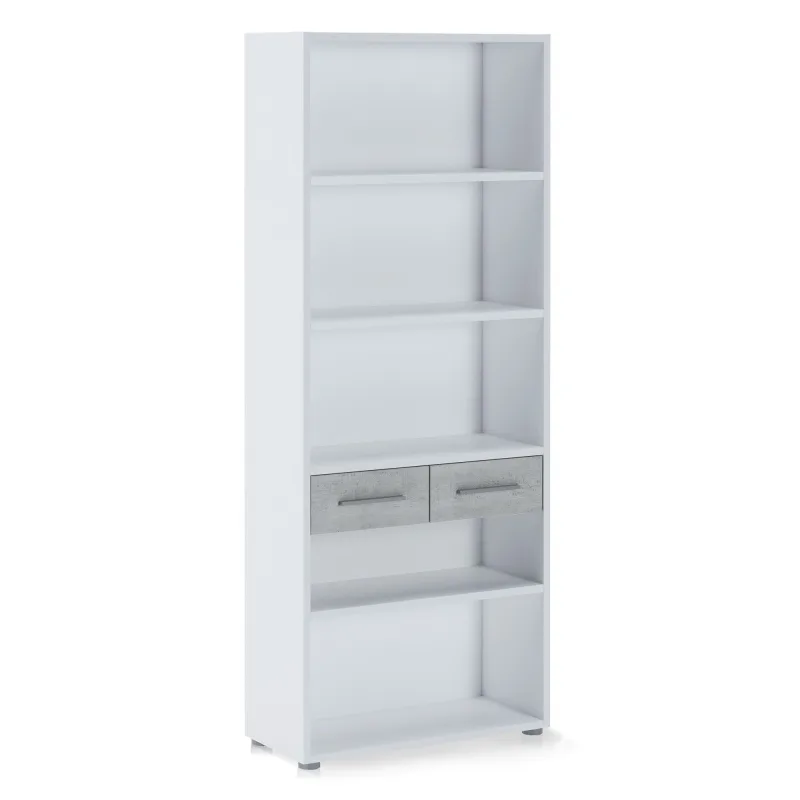 Librería alta pier big en melamina blanco / cemento cm. al.201 x l.80 x p.35,5