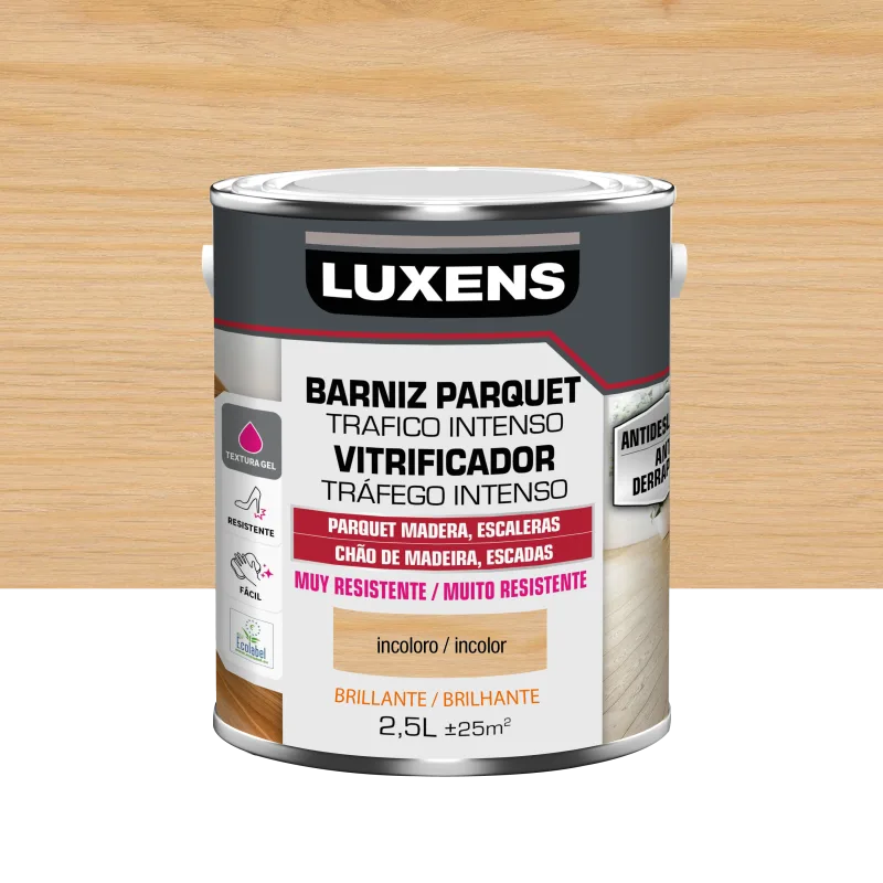 Barniz al agua parquet tráfico intenso brillante luxens 2.5l incoloro