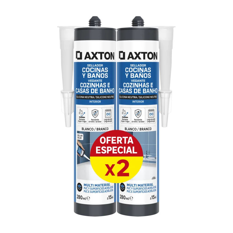 Pack de 2 siliconas neutra para cocinas y baños axton 280ml blanco