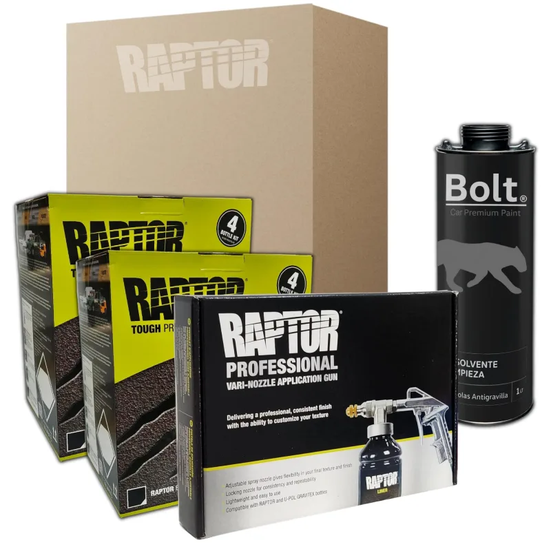 2 x pintura raptor 2k kit negro 4 lt + pistola pro + disolvente