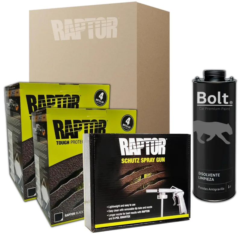 2 x pintura raptor 2k kit negro 4 lt + pistola std + disolvente