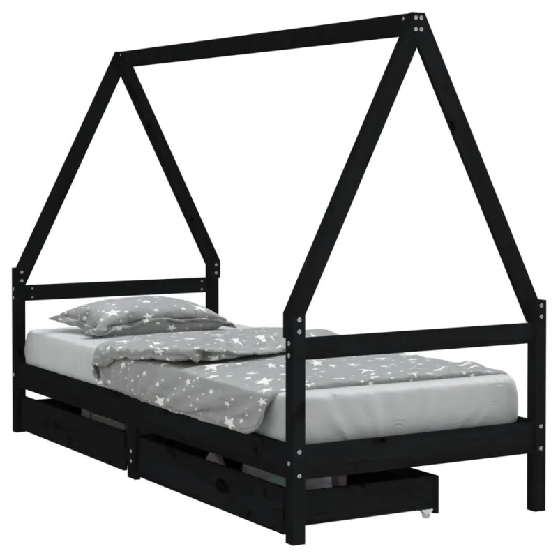 Estructura de cama ni?os con cajones madera pino negro 90x200cm - comfortxl