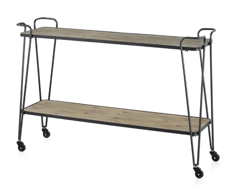 Mueble auxiliar de hierro y madera con ruedecitas
