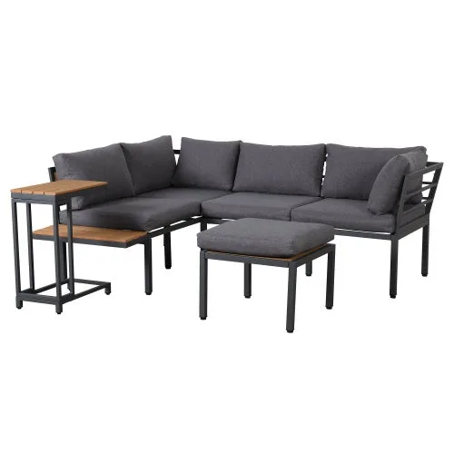 Conjunto de mobiliario de jardín, sofá + mesa auxiliar + mesa baja gris + negro - comfortxl