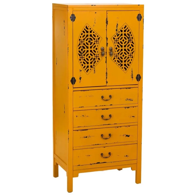 Armario de madera con 4 cajones y 2 puertas amarillo 60x40x140h cm