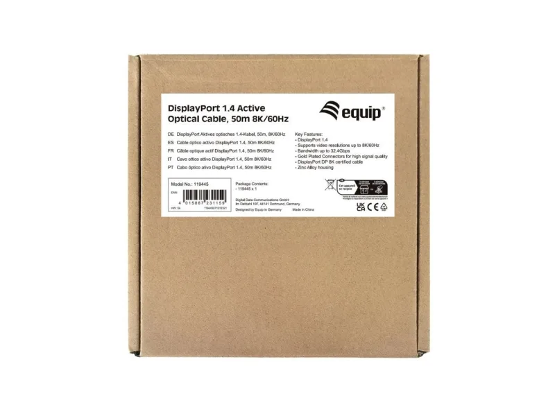 Cable displayport a displayport 1.4 activo optico 8k 60hz 50m equip 119445