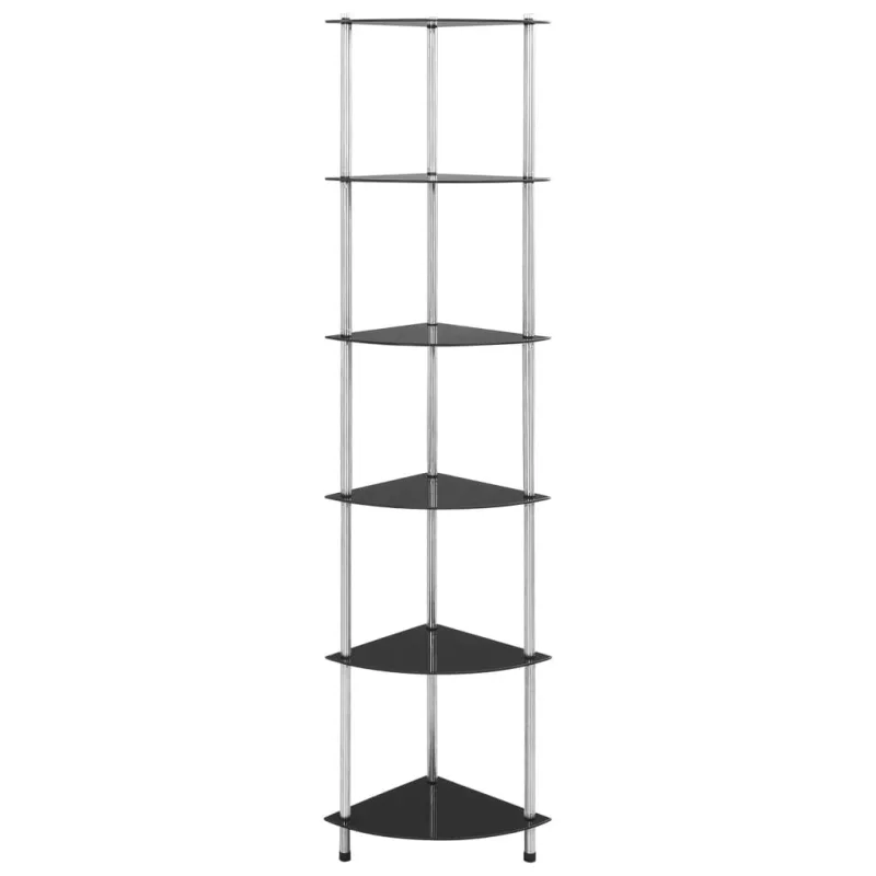 Estantería | librería divisora 6 niveles vidrio templado negro 30x30x160 cm cfw22638