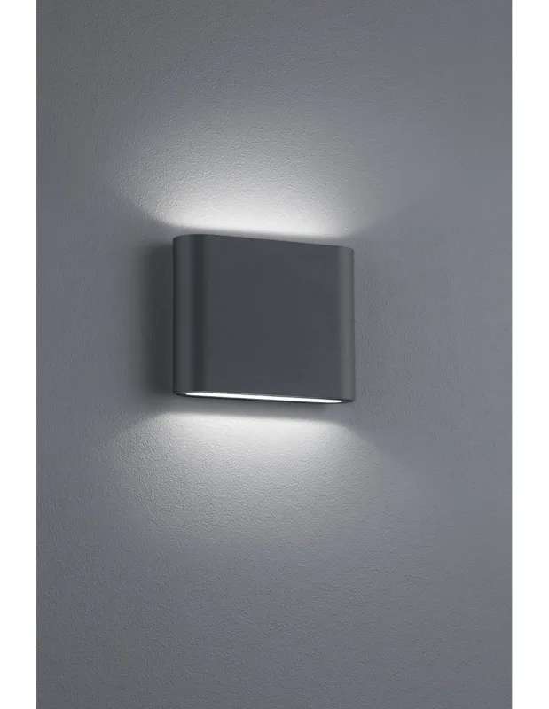 Aplique rectangular thames ii led doble emisión ip54 antracita l11 cm trio lighting