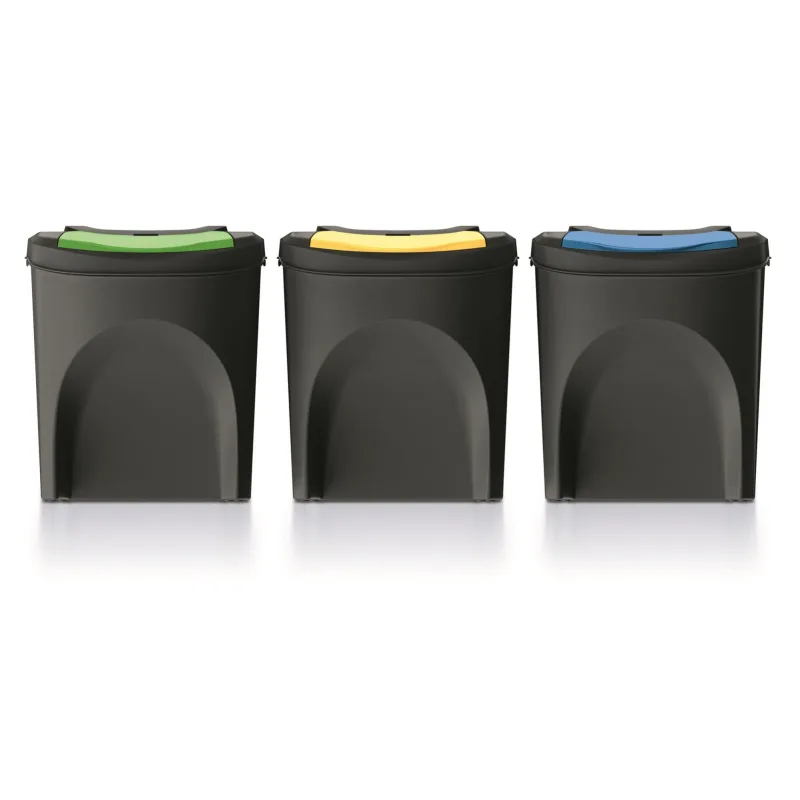 Set de 3 cubos de basura keden sortibox 75l papelera reciclaje negro