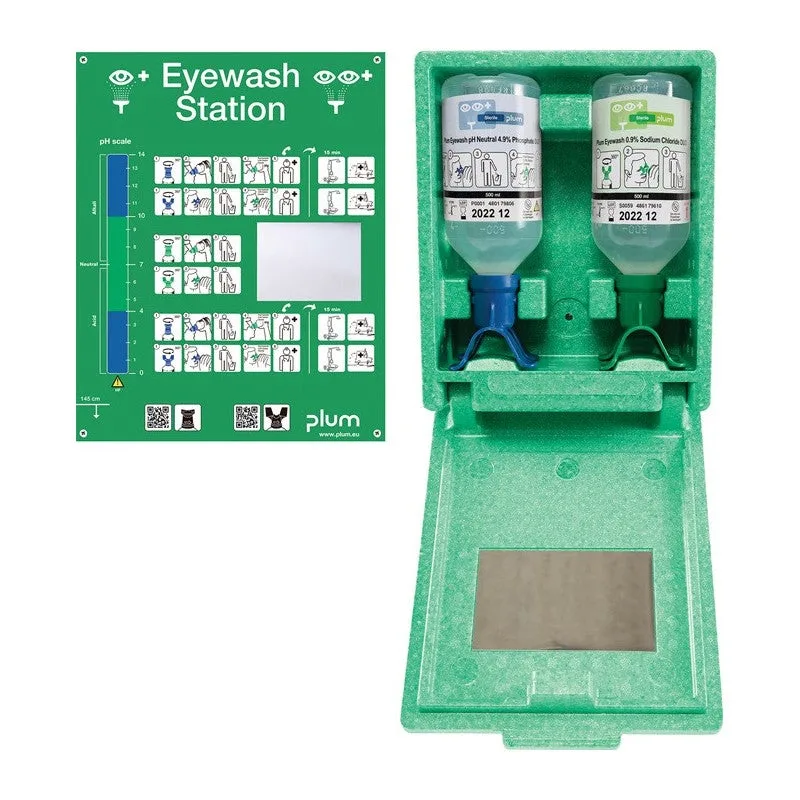 Estación de emergencia con botellas de lavado de ojos duo - 2 x 500 ml