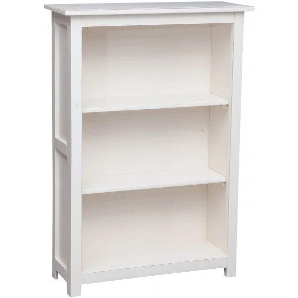 Mueble librería baja de madera acabado blanco envejecido 98x25x68 cm | librería vertical en madera maciza de tilo | estante de la biblioteca